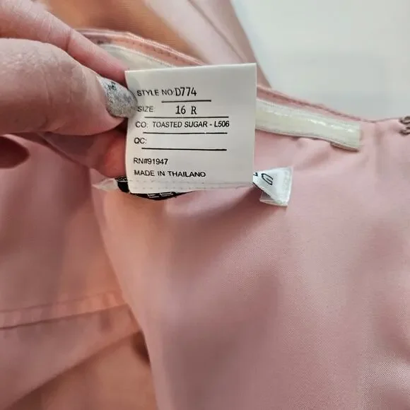 Alfred Sung Satin Twill Strapless Notch Dress Pockets in Toasted Sugar Size 16 - Picture 7 of 10